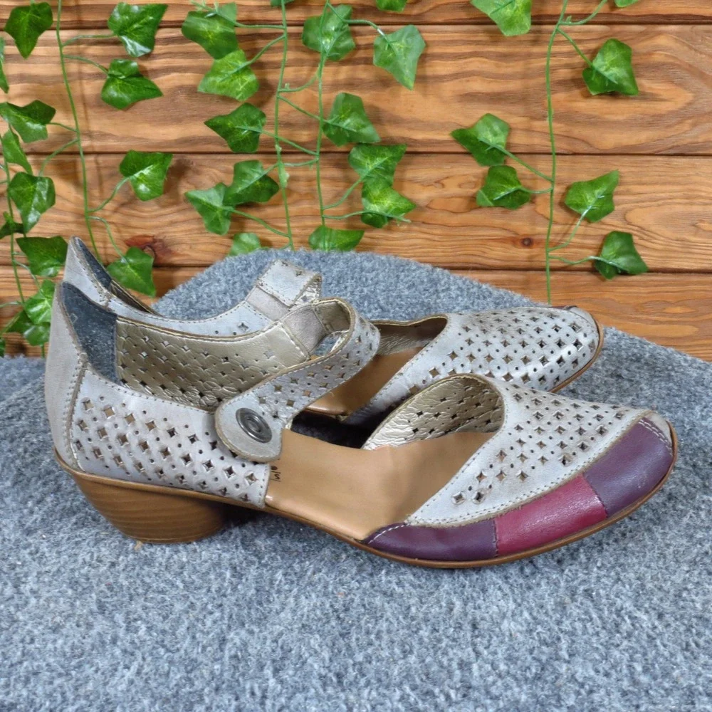 Rieker Mirjam 53 Women Mary Jane Pump 38 Walking Comfort Gray Purple Leather